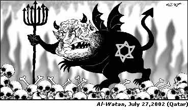 Jewish monster devil with pitchfork in shape of menorah (Qatar)