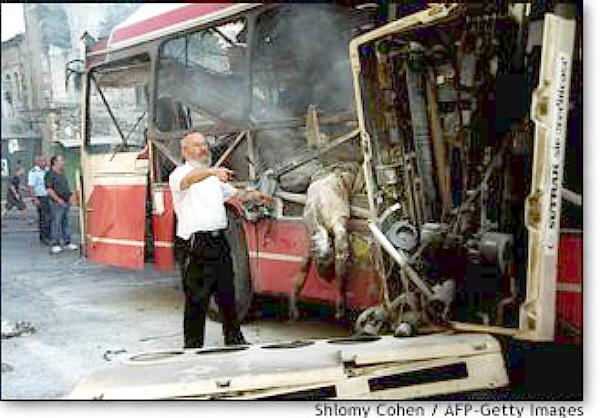 The scene of a Hamas suicide bombing that killed 17 in Jerusalem