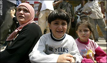 Lebanese children react to fleeing the Nahr el-Bared camp.  (Daily Telegraph)
